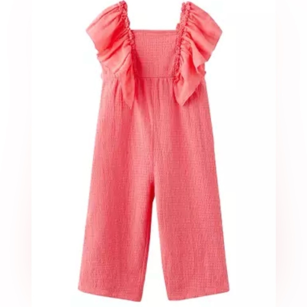 Zara Girls Long Pink Jumpsuit SZ 4-5 Feminine Ruffles Summer Wear Casual READ